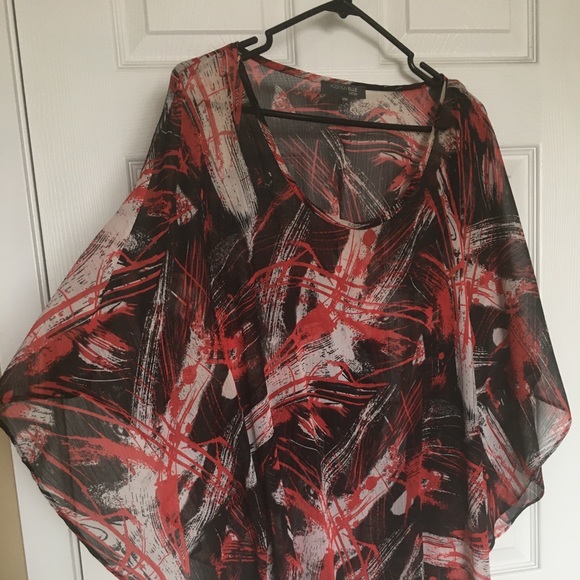 Addition Elle, Sheer blouse, Abstract Design, Red, White and Black - Picture 2 of 7